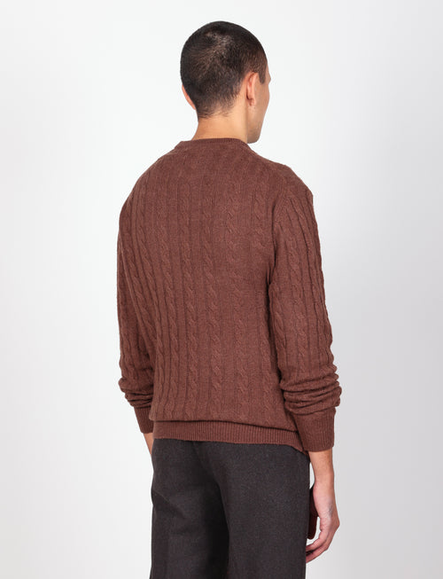 Maglia girocollo  in lana lambswool a trecce |Colore:Moro