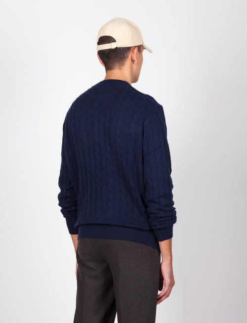 Maglia girocollo  in lana lambswool a trecce |Colore:Blu