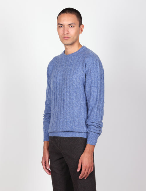 Maglia girocollo  in lana lambswool a trecce |Colore:Azzurro