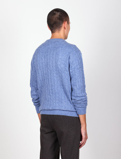 Maglia girocollo  in lana lambswool a trecce |Colore:Azzurro