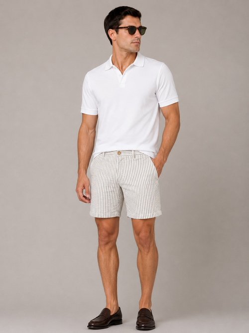 Bermuda a righe in cotone goffrato
