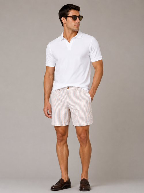 Bermuda a righe in cotone goffrato