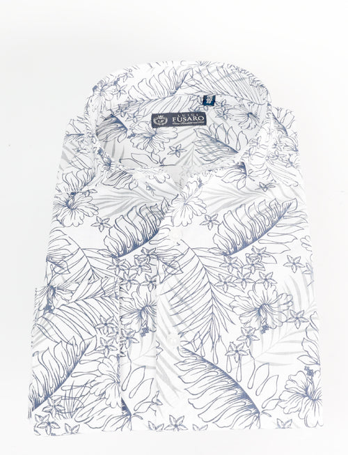 Camicia stampa floreale in lino cotone_Luigi Fusaro